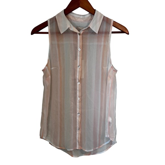 a new day Tops - A New Day Blue Tan Pink‎ Stripe Sheer Sleeveless Blouse NWT Women's Size Small